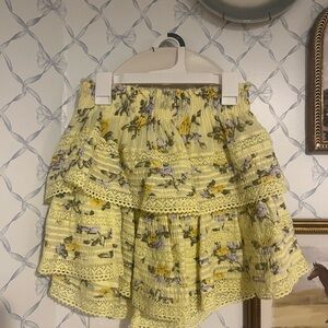 aerie Yellow Floral Lace Tiered Mini Skirt